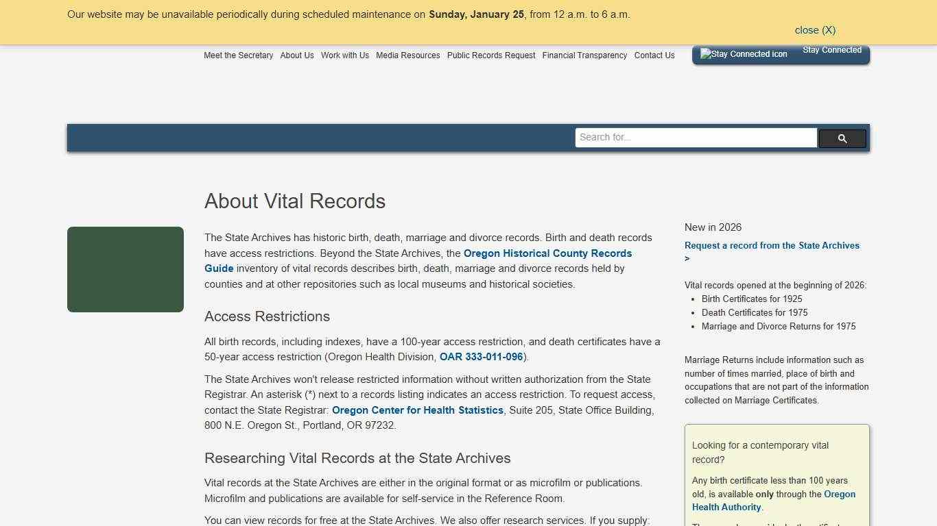 State of Oregon: State Archives - About Vital Records